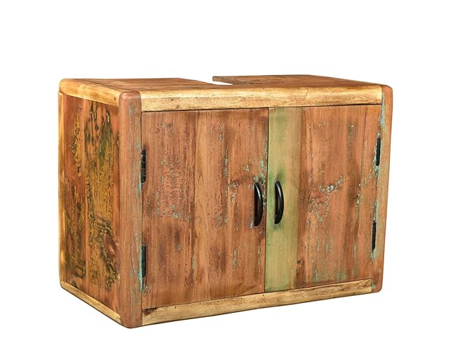 Woodkings® Bad Waschbeckenunterschrank Kalkutta recyceltes Holz bunt rustikal Hängebad Waschtischunterschrank hängend Badmöbe