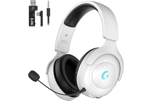 Rumoon Wireless Gaming Headset for PS5, 2.4GHz Gaming Headset with Mic, 45H Battery, Surround Sound, Noise Cancelling Over Ear Headphones, for Xbox Needs 3.5mm Cable - White