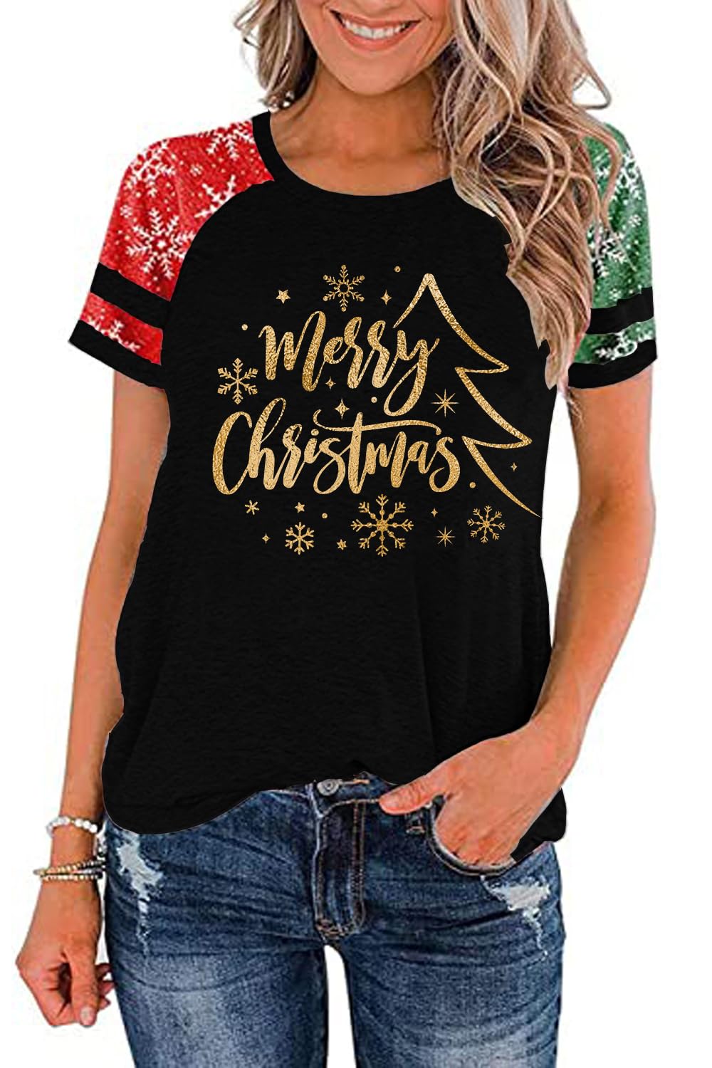 Ovazly Christmas Shirt for Women Raglan Sleeve