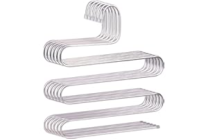 devesanter Pants Hangers Non-Slip S-Shape Trousers Hangers Stainless Steel Clothes Hangers Closet Storage Organizer for Pants Jeans Scarf (6 Pack with 10 Clips)
