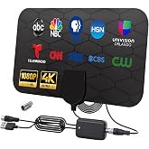TV Antenna, Digital Antenna for Smart TV Indoor, 2026 Portable HD Antenna Support 4K 1080p for Local Channels, 360&deg; Long Range Reception with Smart Switch Amplifier Signal Booster for Old/HD TVs