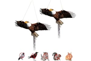 OFFICREATIVE Bird Scarer, 2Pack Fake Owls to Keep Birds Away, Reflective Owl Hanging Decoration, Dual-Side Printed Raster Fake Eagle to Keep Birds Away from Garden Patio Windows