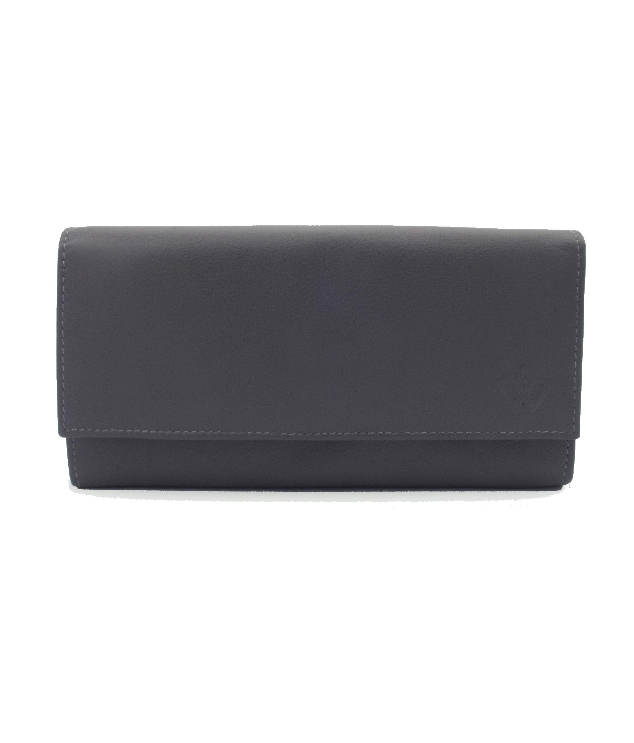 WASAMA Genuine Leather Long Wallet for Women with Multiple Card Slots, Phone Compartment, Zipper Coin Pouch and RFID in Shades of Cream/White/Grey/Magenta Thunderstorm Grey