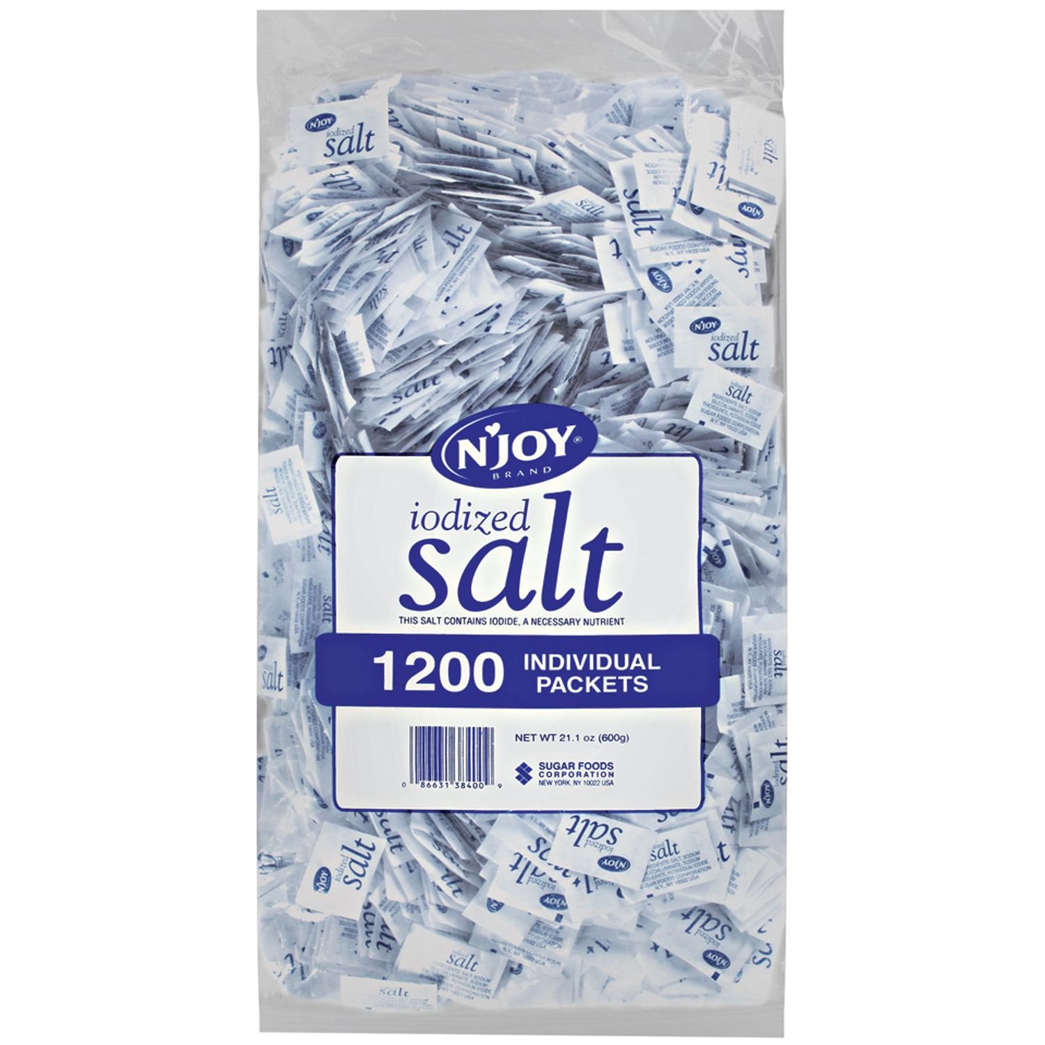 N'JOY Iodized Salt - 1, 200 ct. .5 gm Packets : Table Salt : Grocery & Gourmet Food