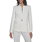 Halston Womens One Button Front Pocket Woven Blazer