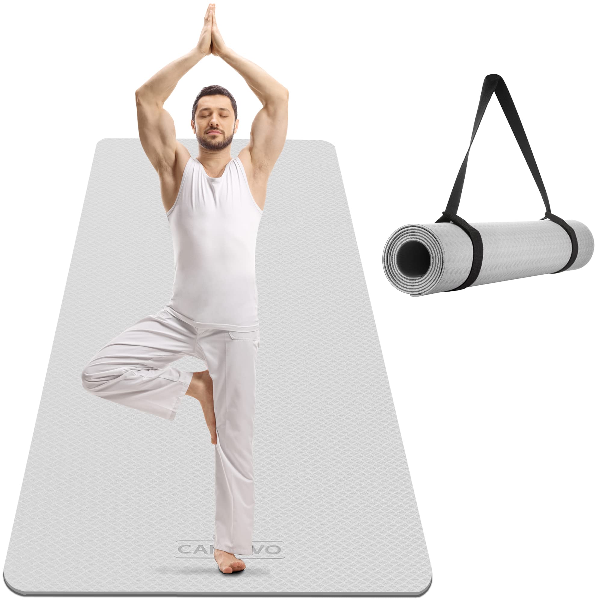 CAMBIVO Extra Wide Yoga Mat for Women and Men (72"x 32"x 1/4"), SGS Certified, Non-slip Large TPE Exercise Fitness Mat for Yoga, Pilates, Workout (6mm, A-Gray) Image