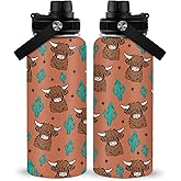 RHONGE Highland Cow Water Bottle 32 Oz, Gifts For Cowgirls, Western Highland Cow Tumbler, Western Cows Gifts For Cowgirl Women, Yak Cows Insulated Stainless Steel Coffee Cup