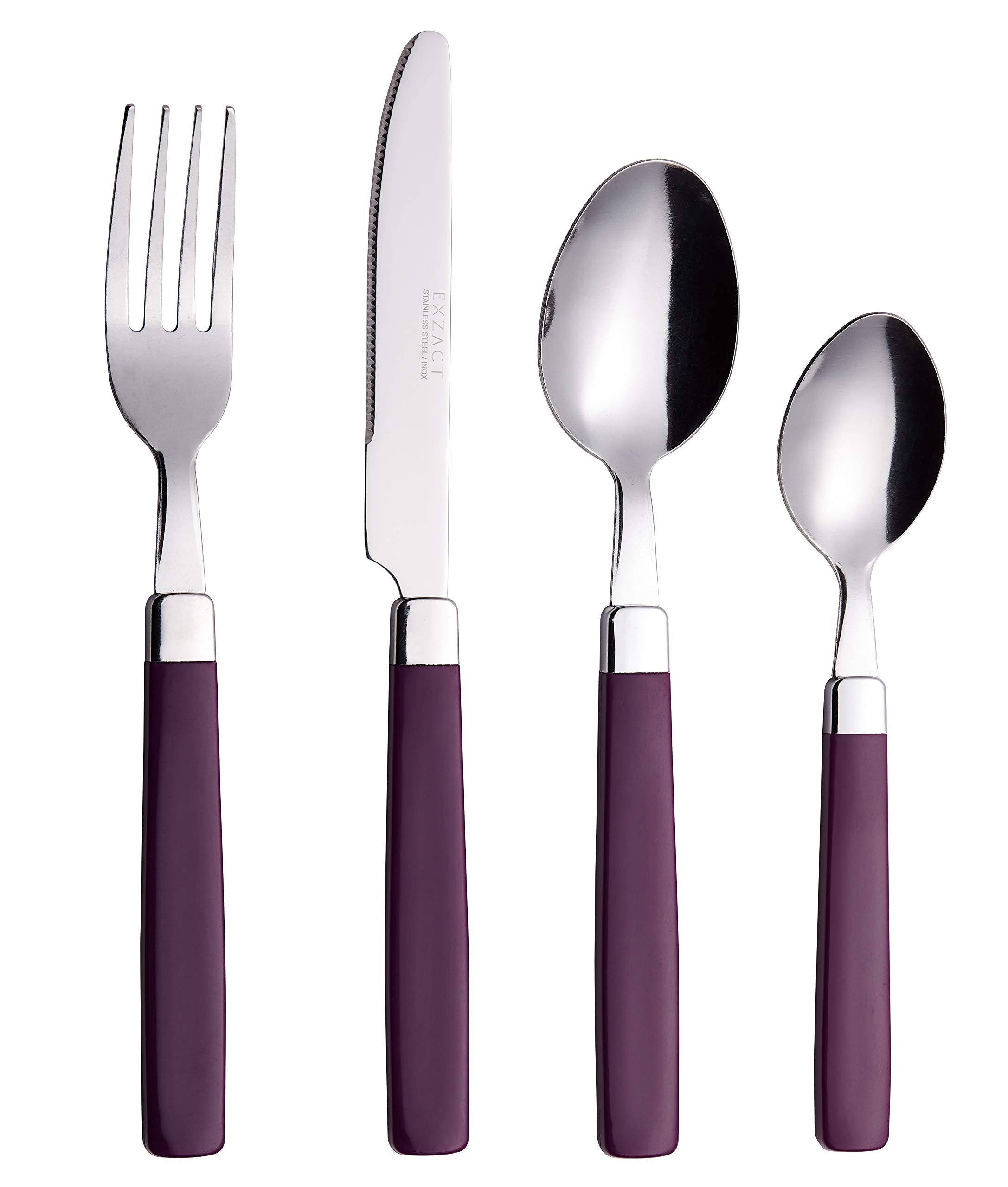 EXZACT Cutlery Set 16pcs Stainless Steel - Coloured Handles - 4 x Forks, 4 x Knives, 4 x Table Spoons, 4 x Tea Spoons (Purple, 16pcs) โ image 1