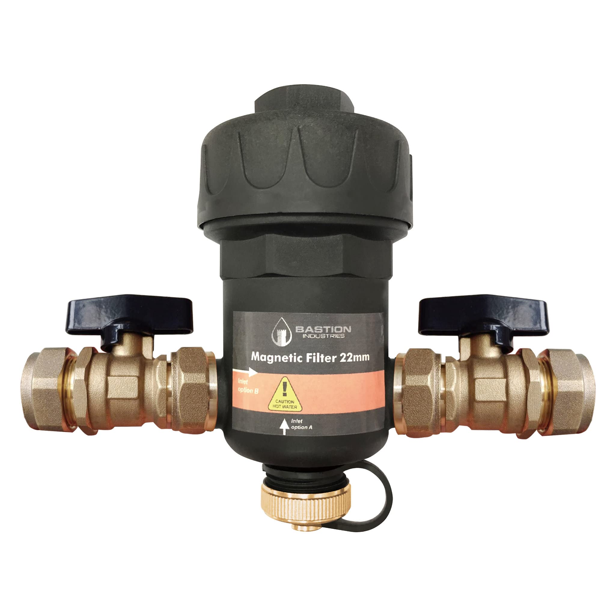 Wärmer System Magnetic Filter with 22mm Valves for Boilers and Underfloor Heating Systems, 11,000 Gauss Magnet, Stainless Steel, Black