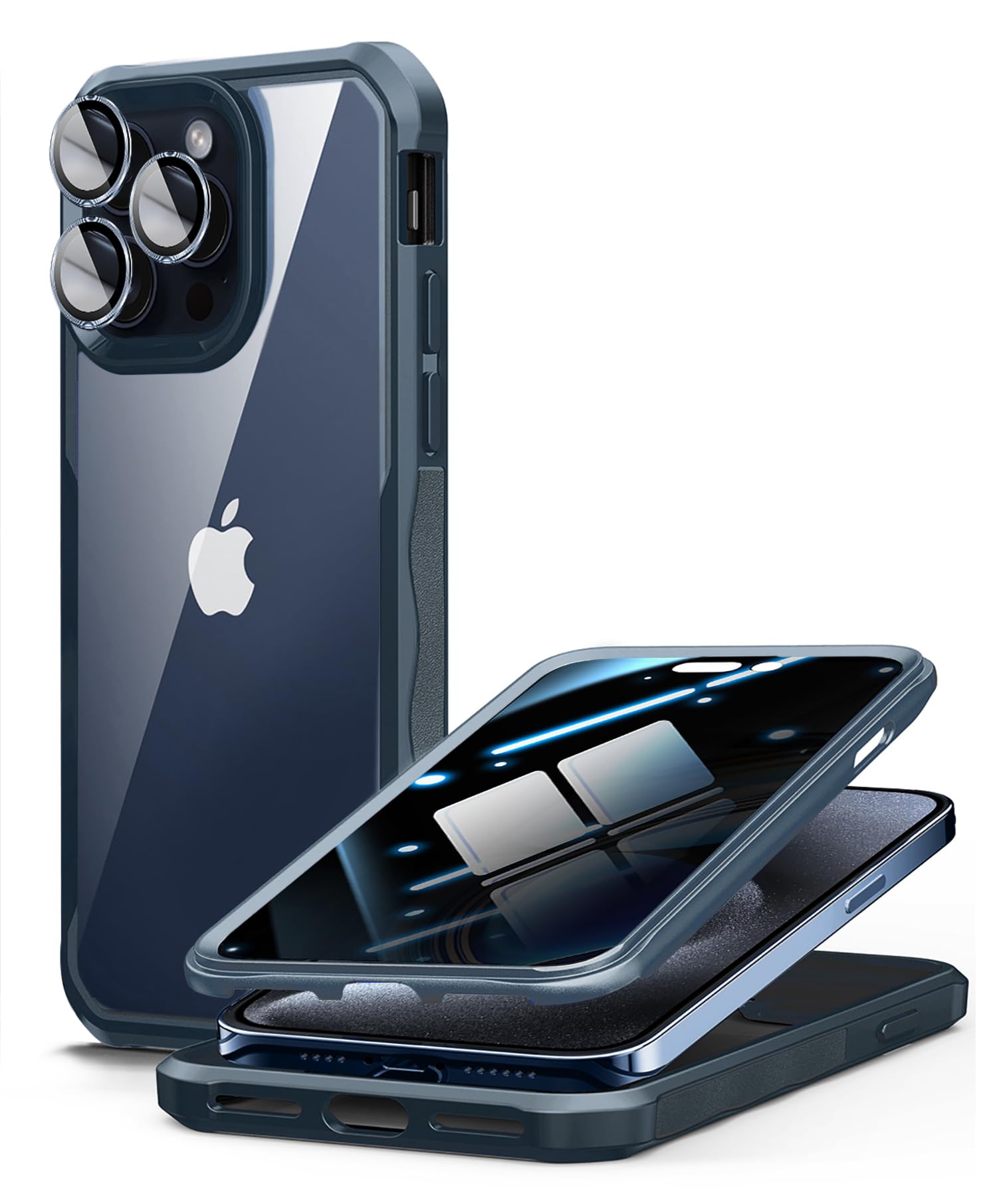 OMGZONE Privacy Case for iPhone 15 Pro Max 360 Degree Cover,Screen Protector built-in Privacy Tempered Glass and Camera Lens Protector,Full Body Shockproof Bumper Case for iPhone 15 Pro Max,Blue — image 1