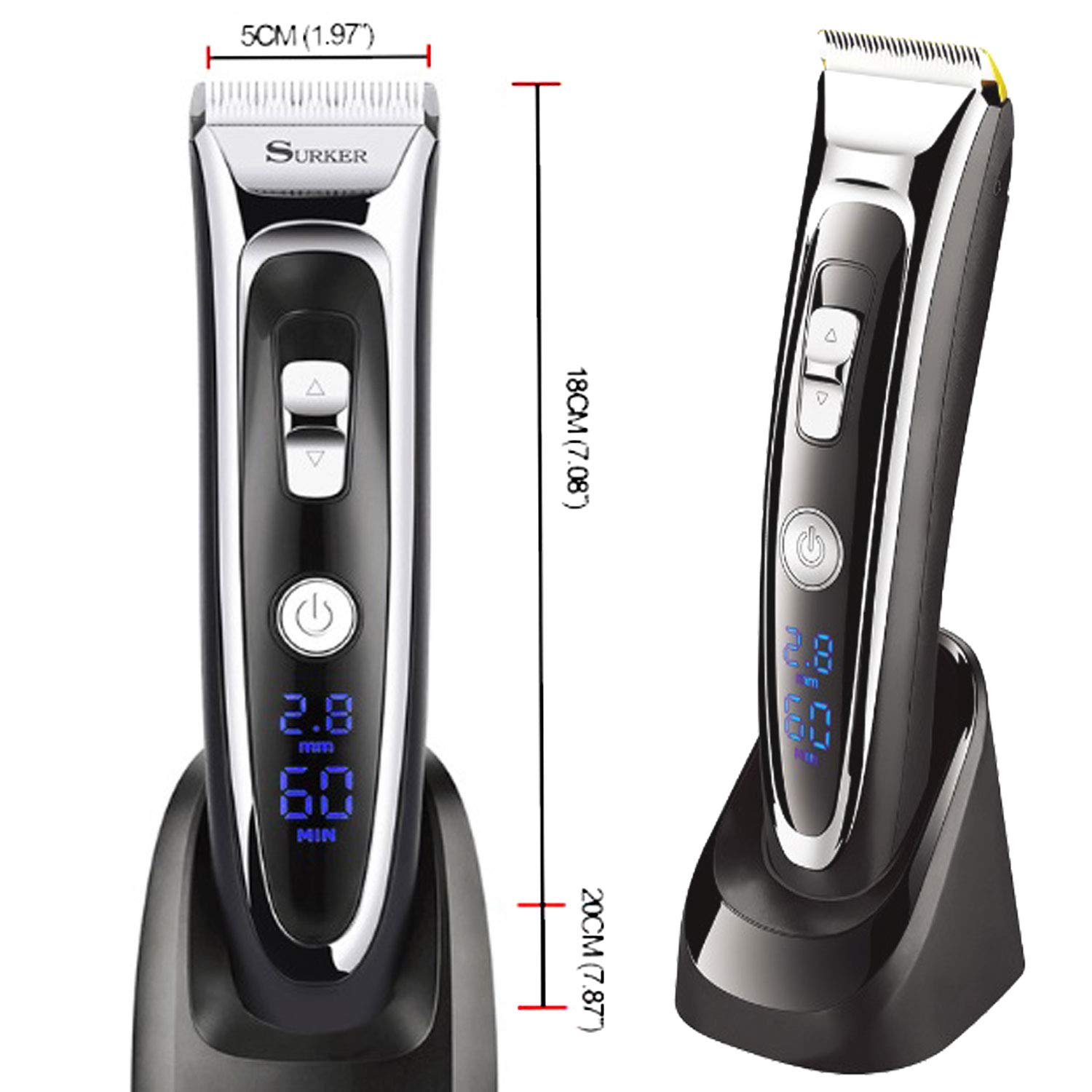 Professional Hair Clipper Cordless Clippers Hair Trimmer Beard Shaver Electric Haircut Kit Ceramic Blade Waterproof Rechargeable Battery LED Display for Men and Family Use with 2 Barber Scissors and 1 Barber Cape Cloth