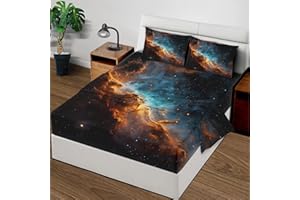 Universe Nebula King Size Sheets Set, Outer Space Galaxy Bed Sheets Set 4 Piece, Starry Sky Cosmic Soft Microfiber Bedding wi