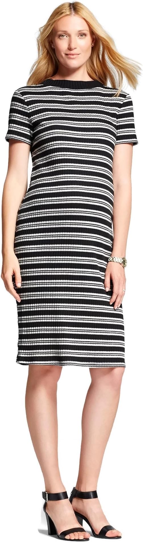 Liz Lange Maternity Core Rib Dress (Large, Black/Grey Stripe)