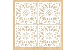 LEYHOONEY 4 Pieces 8 x 8 Inches Reusable Mandala Stencils for Painting Floors, Front Porch, Concrete Patios, Walls, Tile, Wood, Tile Floor Stencil Boho Stencil Wall Stencils for Painting Home Wall Decor Art