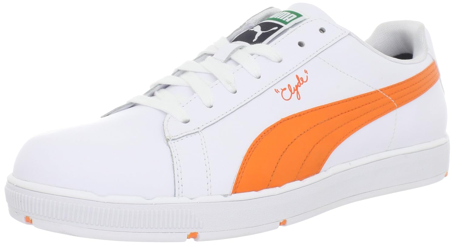 puma orange and white shoes