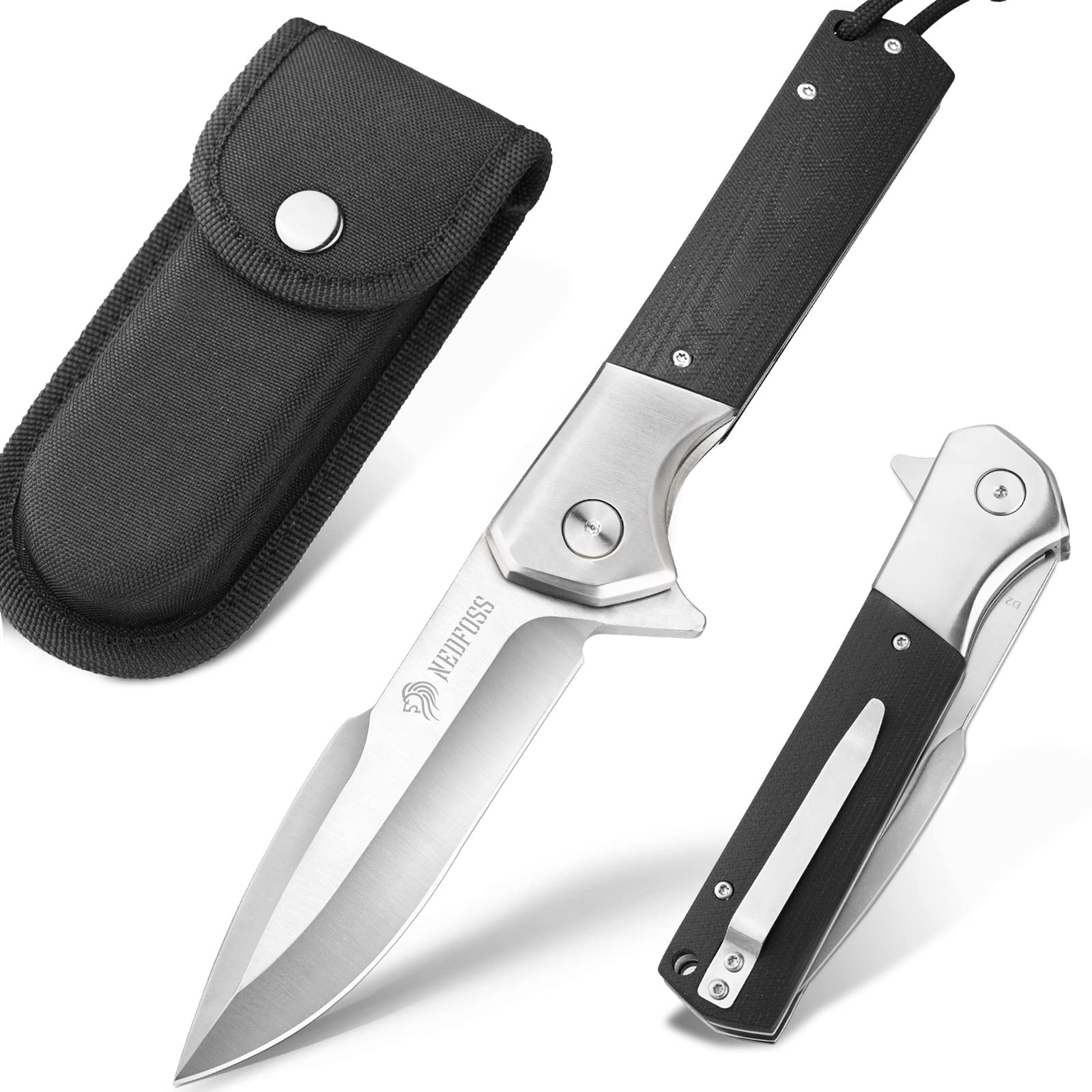 NedFoss BEAST Klappmesser, 10cm D2 Stahl Einhandmesser mit G10 Griff