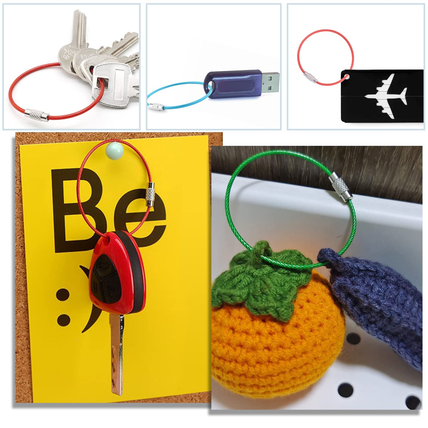 CooBigo 16 Pack Stainless Steel Loops 2mm Coated Wire Keychain Cable Large Keyrings 6 inch Key Chain for Luggage Tags, Key Tags, Keyrings, Kitchen utensils, Duster-Assorted Colors