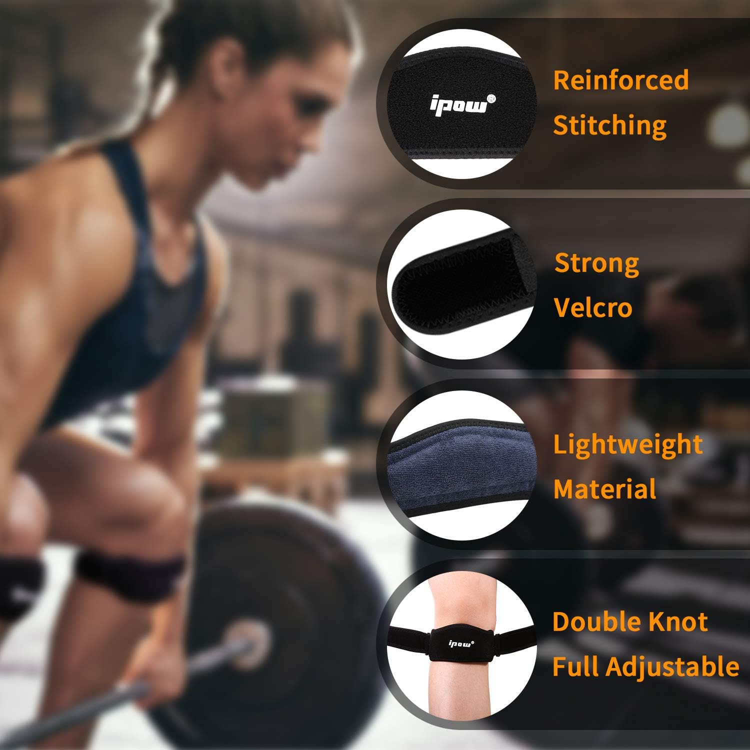 IPOW 2 Pack Thickened Pad & Wide Patella Knee Strap, Pain Relief Patellar Tendon Support, Adjustable Brace Band for Basketball, Running, Jumpers Knee, Volleyball, Tendonitis, Arthritis: Sports & Outdoors