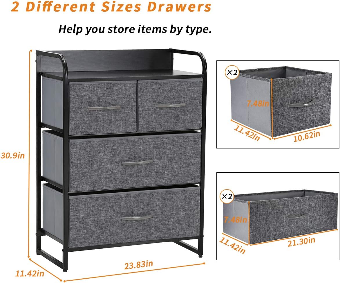 Kamiler 4-Drawer Dresser Storage, 3-Tier Organizer Tower Unit for Bedroom, Hallway, Entryway Closets - Sturdy Steel Frame, Wooden Top, Removable Fabric Bins: Home & Kitchen