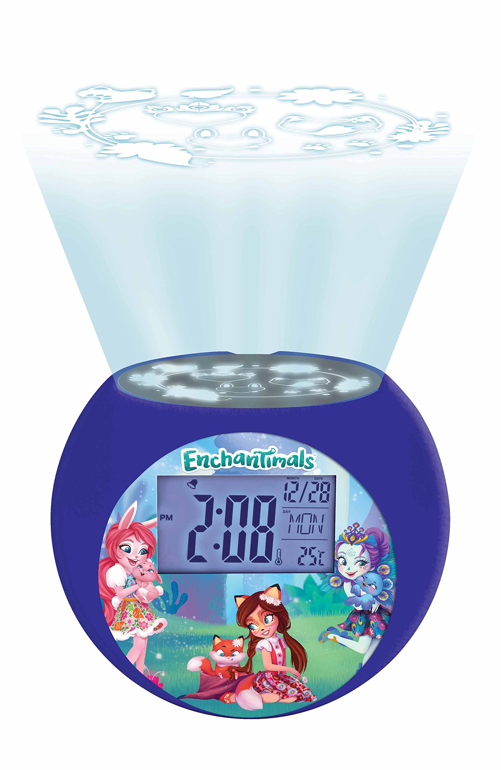 Lexibook Mattel Enchantimals Felicity Fox & Flick Radio projector clock, sound effects, battery-powered, Purple, RL975EC