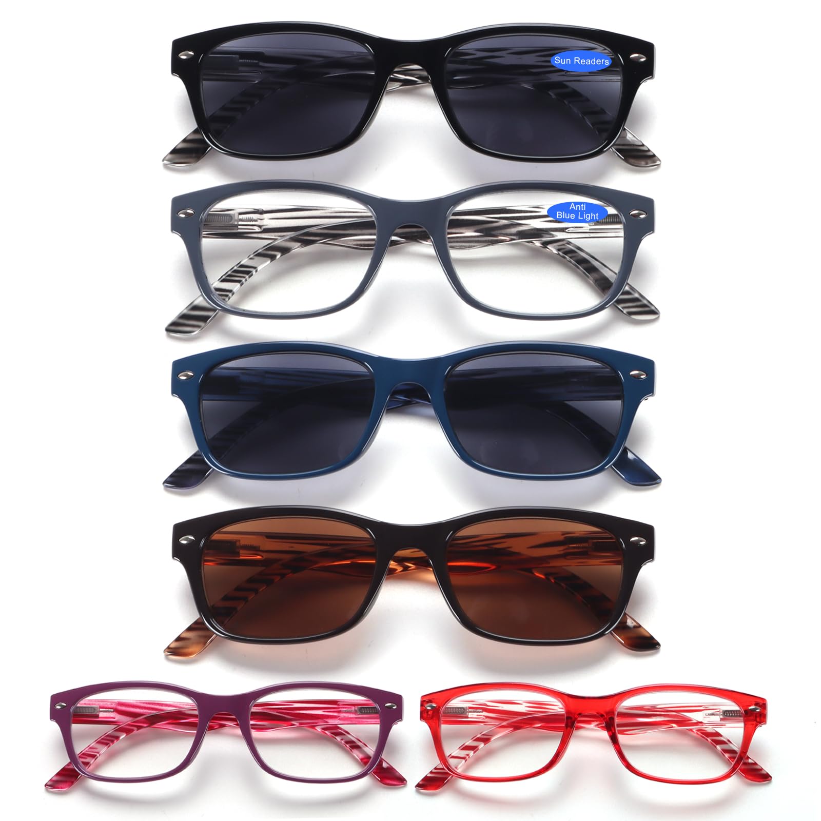 Photo 1 of BLOEXCLU 6 Pack Reading Glasses for Women Men Blue Light Blocking Spring Hinge Computer Readers, Anti Eyestrain/Glare (6 Mixed C3, 0, Diopters)
