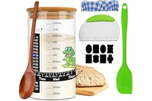 RAKOVAR Sourdough Starter Kit with 40oz Large Capacity Sourdough Jars for Fermentation - Ideal for Baking Sourdough Bread - Includes Sourdough Starter Jar, Sourdough Bread Baking Supplies(Green)