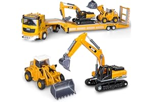 Yalujumb Toddler Boys Toys for 3-5 Years Old, Construction Toy Set w/Semi Truck, Excavator, Bulldozer, Alloy Engineering Construction Vehicles Truck Toys for Boys Age 4-7