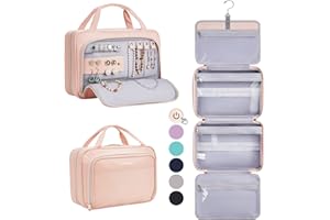 OlarHike Toiletry Bag,Large Size Waterproof Hanging Bags, Makeup Jewelry 3 in 1 Essentials Travel Packing Organizers, Fulled-Sized Family Pack, Shampoo, Conditioner, Brushes Set (Pink)