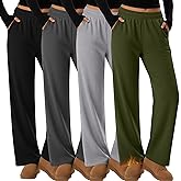 Velvelhall 4 Pack Womens Fleece Lined Sweatpants Thermal Straight Leg Baggy Pants Wide Leg Warm Lounge Joggers with Pockets
