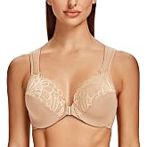MELENECA Women's Front Closure Plus Size Lace Underwire Bra | Easy front fastening design, Unlined lace cups, cushioned comfort straps, full coverage, supportive wire lift, full figure