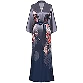 PRODESIGN Kimono Robes for Women - Long Satin Sleepwear Silky Nightgown Bathrobe Gradient Floral Dressing Gown Blouse Robe