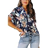 ANCAPELION Women’s Chiffon Blouse Casual Short Sleeve V Neck Shirt Loose Tops for Women