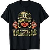 Taurus Queen Black Woman With Cap Camo Afro Girl Zodiac T-Shirt