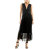 Nicole Miller New York Womens Mesh Sleeveless Tiered Midi Dress