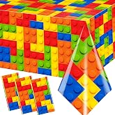 Bezkega 3pcs Building Block Tablecloths, Birthday Party Supplies Waterproof Plastic Colorful Blocks Bricks Table Cover for Building Block Party Decoration