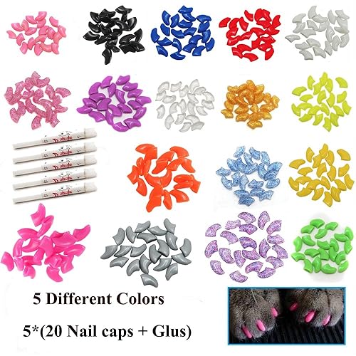 VICTHY Cat Nail Caps, 100pcs Medium Size Colors, with Glue and