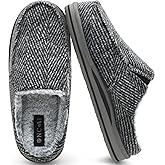 ONCAI Mens Clog Slippers with Arch Support Stripe Faux Fur Cotton-Blend High-Density Memory Foam Warm House Slippers Slip-on Indoor Outdoor Rubber Sole Size 7-16