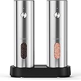 Electric Salt and Pepper Grinder Set with Rechargeable Base - Upgraded Large Capacity, Refillable Pepper Mill Set with LED Light & Adjustable Coarseness, Ideal for Kitchen, Outdoor, BBQ & Gift Giving