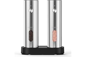 CHUNYEE Electric Salt and Pepper Grinder Set with Rechargeable Base - Upgraded Large Capacity, Refillable Pepper Mill Set with LED Light & Adjustable Coarseness, Ideal for Kitchen, Outdoor, BBQ & Gift Giving
