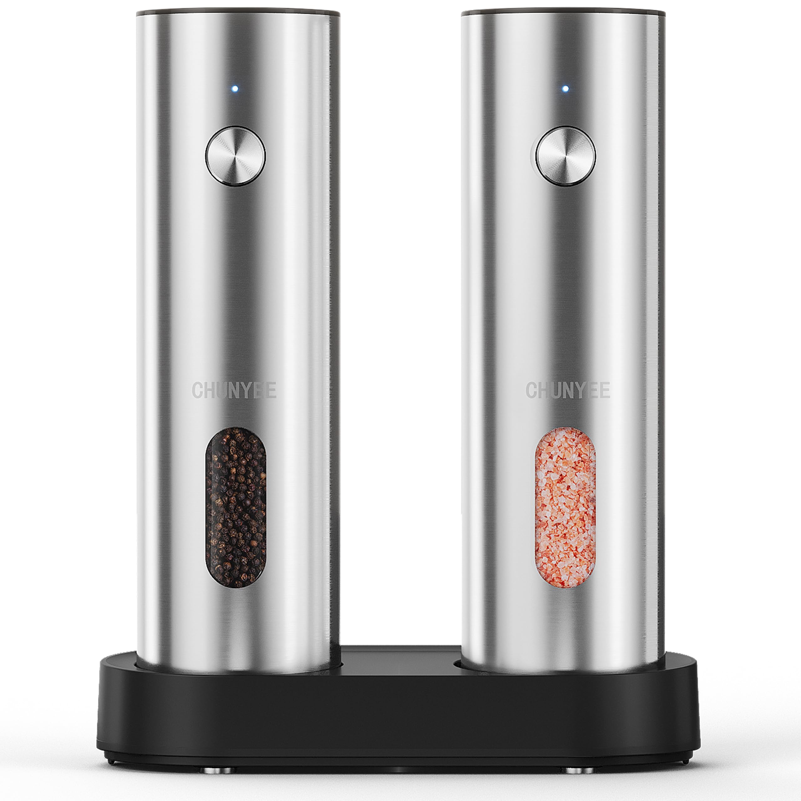 Electric Salt and Pepper Grinder Set with Rechargeable Base - Upgraded Large Capacity, Refillable Pepper Mill Set with LED Light & Adjustable Coarseness, Ideal for Kitchen, Outdoor, BBQ & Gift Giving Image