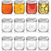 Lyellfe 12 Pack Wide Mouth Mason Jars, 16 Oz Short Glass Canning Jar with Airtight Lids, Food Safe Jam Spice Jar for Honey, Jelly, Wedding Favors, DIY Project, Dishwasher Safe