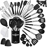 Silicone Kitchen Cooking Utensils Set-Umite Chef 43 pcs Heat Resistant Kitchen Utensils, Black Kitchen Gadgets Tools Set with