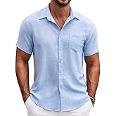 COOFANDY Mens Button Down Short Sleeve Shirt Casual Shirts Summer Beach Textured Shirts with Pocket