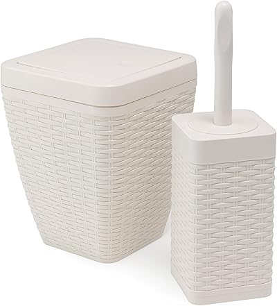 Addis Faux Rattan Square Bathroom Set Swing Bin Toilet Brush Calico Linen