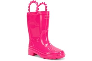 Western Chief Kids Waterproof Neon Rain Boots with Pull-On Handles and Traction Outsole