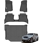 GINOWY-Floor Mats & Cargo Liner for Jeep Wrangler 4XE 2025 2024-2021 (4 Door, Not for JL or JK) 丨TPE Rubber All Weather Mats Wrangler 4xe Car Accessories Mats Heavy Duty Liners