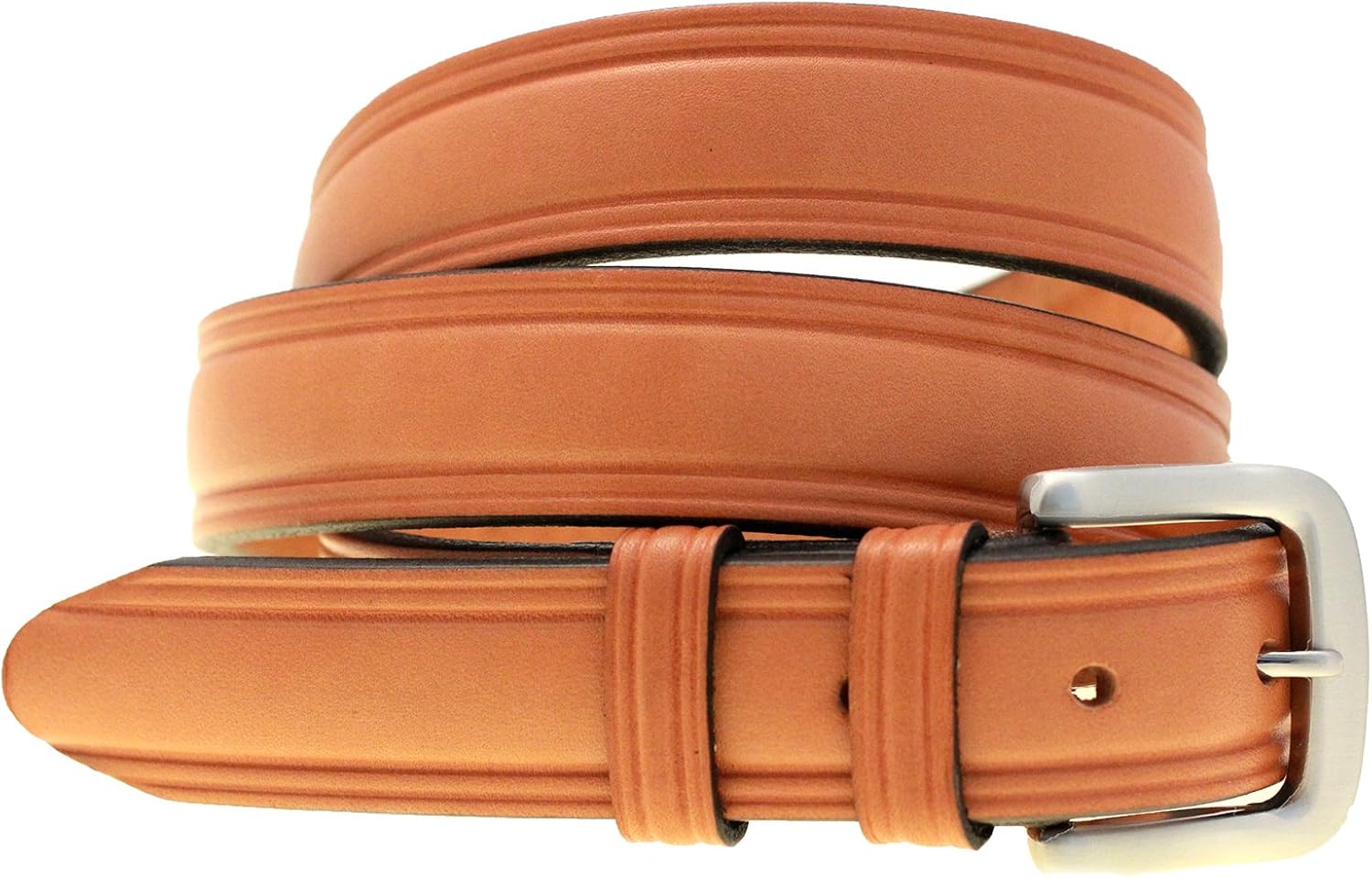 Mens 1 1/4 Light Brown English Bridle Leather Domed Belt Double Loops