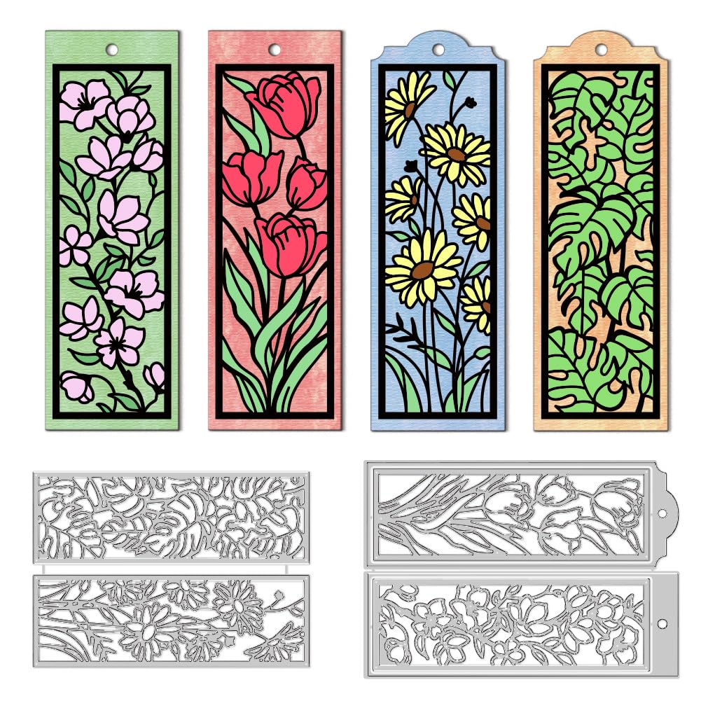 DELORIGIN Plants Bookmarks Cutting Dies Flower Dies Cut Carbon Steel Die Cuts Embossing Stencils Template Dies for Card Making Decoration DIY Bookmarks Album Paper Crafts Supplies