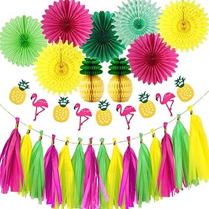 Hawaiian Party Decoration Kit Flamingo Birthday Party Decoration Paper Fans Tissue Paper Pineapple Honeycombs Tropical Party Flamingos and Pineapples Banners Tassel Garlands Decorations Supplies Kit for Birthday, Bridal & Baby Shower Themed Moana Luau Hawaiian Beach Pool Summer