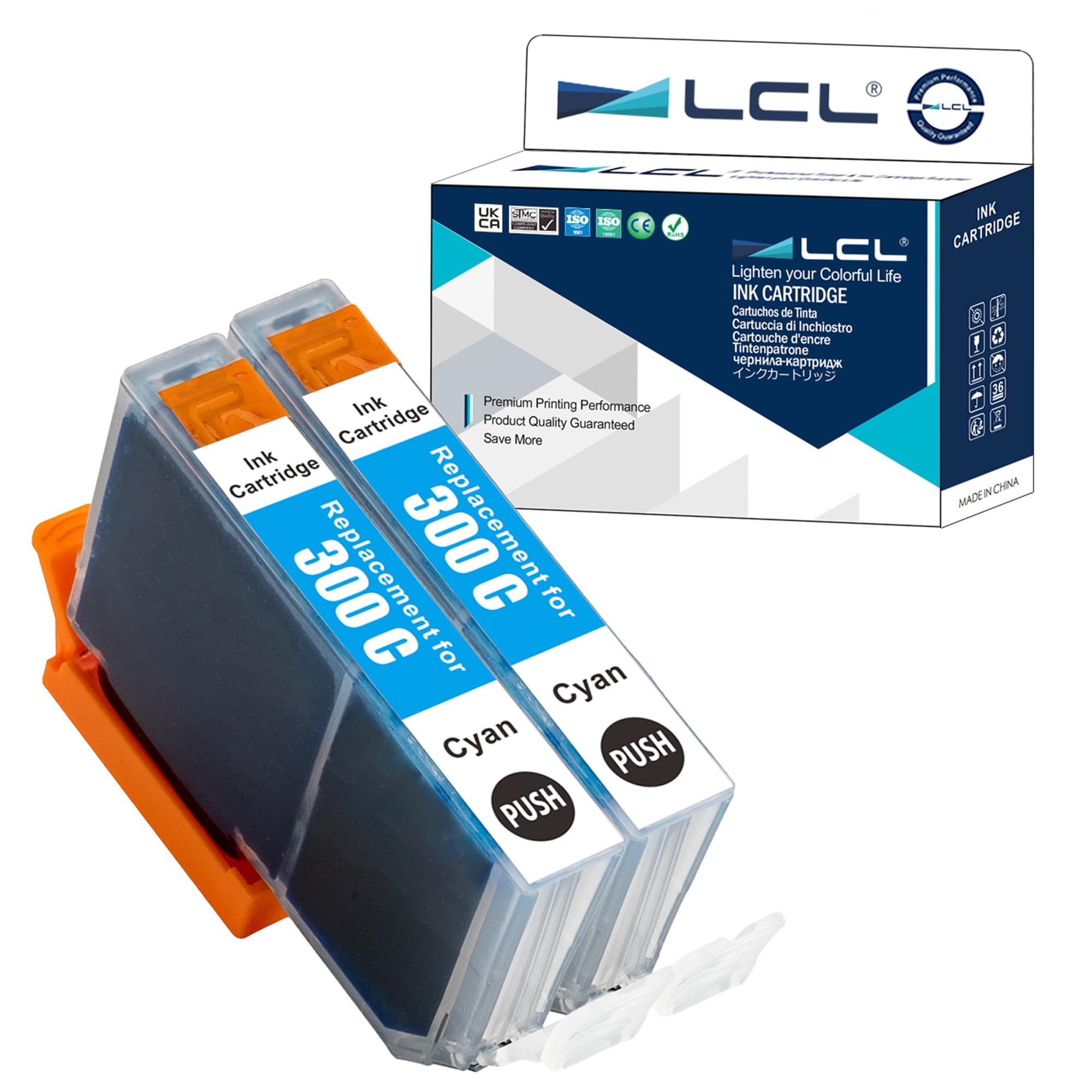 LCL Compatible Ink Cartridge PFI-300 PFI-300C (2Pack Cyan) Replacement for Canon imagePROGRAF PRO-300